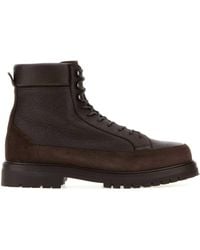 Brunello Cucinelli - Grained Leather And Suede Lace-Up Boots - Lyst