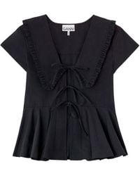 Ganni - Peplum Top Met Ruches Kraag - Lyst