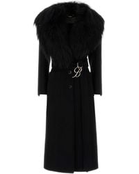 Blumarine - Overcoat With Fur-Trim Neck Detail - Lyst
