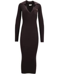 Elisabetta Franchi - V-Neck Ribbed Knit Midi Dress - Lyst