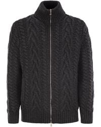 Brunello Cucinelli - Soft Virgin Wool And Cashmere Braided Buttoned Cardigan With Zip - Lyst