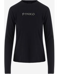 Pinko - Long Sleeved Cotton T Shirt With Logo - Lyst