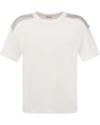Brunello Cucinelli - Stretch Cotton Jersey Camiseta con hombros brillantes - Lyst