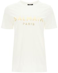 Balmain - T-Shirt von mit Logo in Metallic-Gold - Lyst