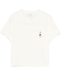 Maison Kitsuné - Maison Kitsuné Maison Kitsuné Cropped Cotton T-Shirt With Fox Patch - Lyst