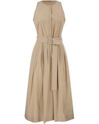 Antonelli - Sleeveless Cotton Stretch Midi Dress With Belt - Lyst
