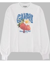 Ganni - T Shirt Con Stampa "Strawberry" - Lyst