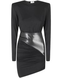ANDAMANE - Ursula Mini Vegan Leather Detailed Draped Mini Dress - Lyst
