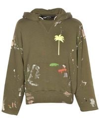 Palm Angels Pxp Painted Raw Cut Green Hoodie