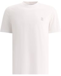 Brunello Cucinelli - Cotton Jersey Crew Neck T -shirt Met Bedrukt Logo - Lyst