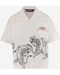 Just Cavalli - Cotton Shirt With Tiger Print And Logo - Lyst