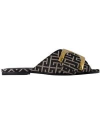 Balmain - Schoenen ,Zwart ,Katoen Flat Monogram Jacquard Anthem Sandalen - Lyst