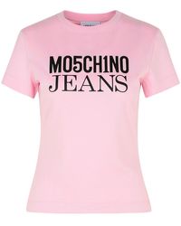 Moschino - Maglietta Di Cotone Rosa Dei Jeans Moschino - Lyst