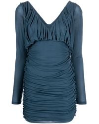 Saint Laurent - Drapiertes Minikleid Mit V-Ausschnitt - Lyst