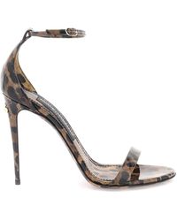 Dolce & Gabbana - Leopard Print Glanzende Lederen Sandalen - Lyst