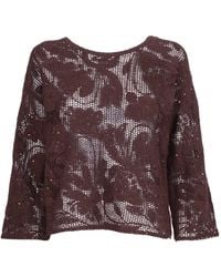 Kangra Cashmere - Cropped Open Knit Sequined Top - Lyst