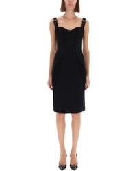 Versace Jeans Couture - Bustier Midi Dress With Buckle Straps - Lyst