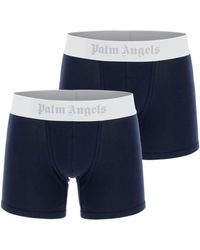 Palm Angels Boxershorts Met Logo In Twee Pakken - Blauw