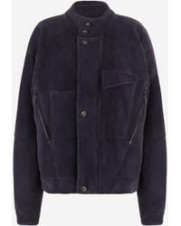 Giorgio Armani - Suede Jacket With High Collar And Buttons - Lyst