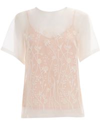 P.A.R.O.S.H. - Sheer Silk Blouse With Floral Embroidery - Lyst