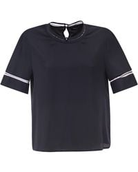 Fabiana Filippi - Zijden Satijnen Blouse Met Korte Mouwen En Transparante Inzetstukken - Lyst