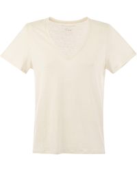 Majestic - Linen V Neck T Shirt With Short Sleeves - Lyst