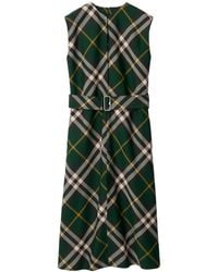 Burberry - Check Motif Wool Midi Dress - Lyst