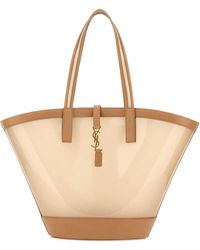 Saint Laurent - Two-tone Vinyl And Leather Panier Shopping Bag - Lyst