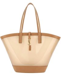 Saint Laurent - Two-tone Vinyl And Leather Panier Shopping Bag - Lyst