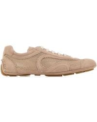 Prada - Powder Suede And Mesh Montecarlo Sneakers - Lyst
