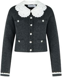 Self-Portrait - Self Portrait Dark Wool Blend Crop Cardigan - Lyst