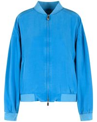 Versace - Cazadora Con Cremallera De Popelín De Seda Azul Claro - Lyst
