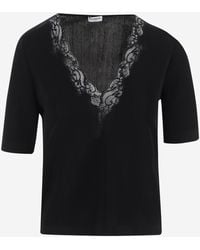 Balmain - Viscose Top With Lace V Neck - Lyst