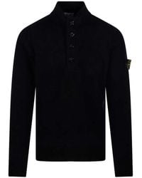 Stone Island - Button-Detail High-Neck Sweater - Lyst