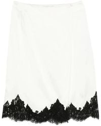 Stella McCartney - Jupe Midi En Satin Avec Dentelle - Lyst