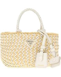 Prada - Two-tone Leather And Raffia Handbag - Lyst