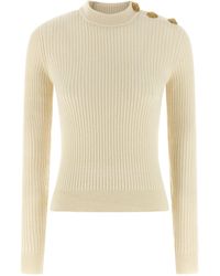 Balmain - Ribbed Cashmere And Virgin Wool Sweater With Metal - Lyst