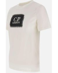 C.P. Company - Weißes Baumwoll-T-Shirt Mit Logo-Print - Lyst