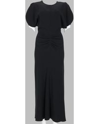Victoria Beckham - Bela Puffed Sleeves Viscose-Blend Midi Dress - Lyst