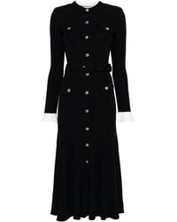Self-Portrait - Ribgebreide Maxi-Jurk Met Knoopdetail - Lyst