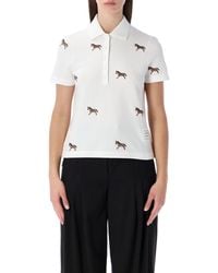 Thom Browne - Cotton Polo Shirt With Embroidered Horses - Lyst