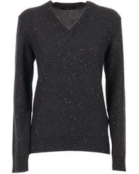 Fabiana Filippi - Long-Sleeved V-Neck Knit Sweater With Iridescent Sequins - Lyst