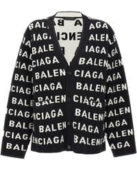 Balenciaga - Allover Logo Wool Cardigan - Lyst