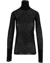 Elisabetta Franchi - Fitted Semi-Sheer High-Turtleneck Knit Top - Lyst