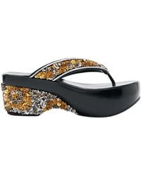 Dries Van Noten - Sequined Wedge Flip-Flop Sandals - Lyst