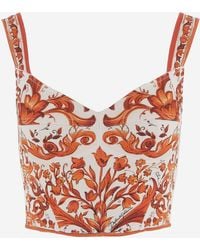 Dolce & Gabbana - Bustier Top Silk-Blend Majolica Print - Lyst