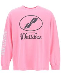 we11done Langarm-T-Shirt mit Logo-Print - Pink