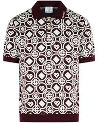 CASABLANCA - 'Monogram' Burgundy Cotton Polo Shirt - Lyst