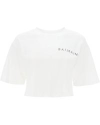 Balmain - Camisa recortada con logotipo metálico - Lyst