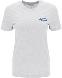 Maison Kitsuné - T -shirt Met Logo -borduurwerk - Lyst